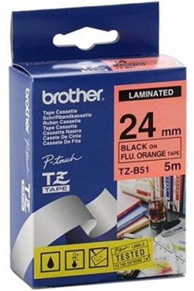 Brother Bandă de etichetare TZB51 24mm Negru pe Portocaliu Fluorescent