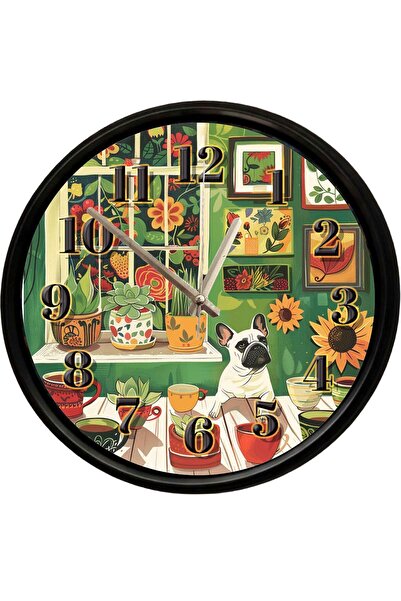 Caseras French Bulldog and Plant Corner Themed Decorative Wall Clock 28 cm Si...