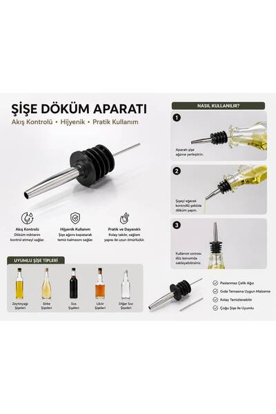 QesQin Paslanmaz Çelik Şişe Akıtıcı Döküm Aparatı – Yağ, Sirke ve İçecek Pourer
