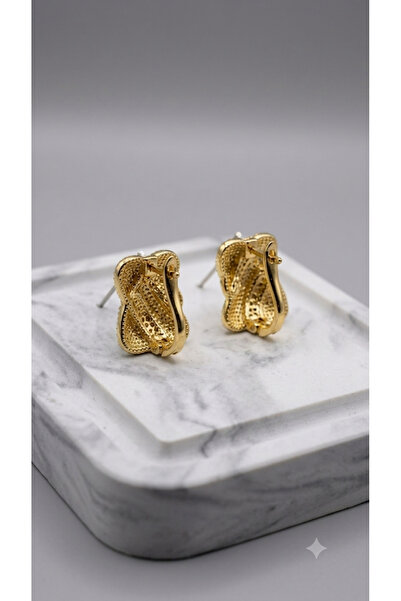 DipOL Butik Gold Iconic Wavy Stone Detailed Earrings