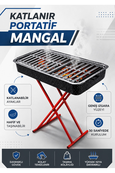CEREN YÜCEL Katlanabilir Ayaklı Mangal | Pratik Aile Piknik Bahçe Mangalı | G...