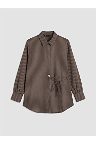 LC Waikiki قميص نسائي مخطط باللون البني للموسم الجديد