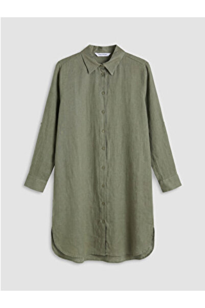 LC Waikiki yeni sezon Yeşil Oversize %100 Keten Kadın Gömlek Tunik