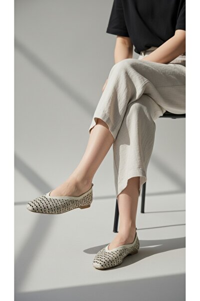 PİERRO SHOES Hakiki Deri Bella Lazer Kesim Günlük Kadın Babet