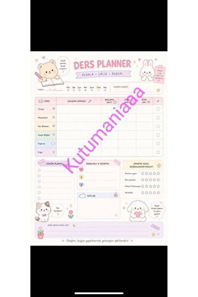 Kutumania Kawaii Ders Plannerı A4 30 Yaprak Haftalık Çalışma Planlayıcı Öğren...