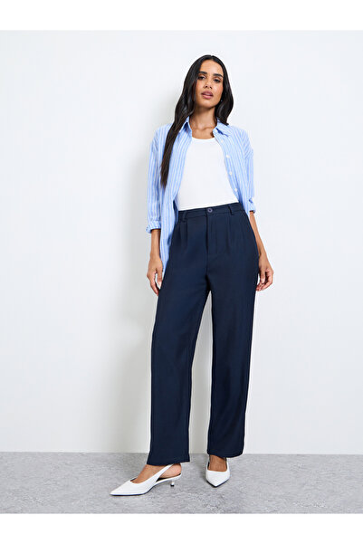 Take Two By Styli Navy Blue Solid Straight Fit Pants