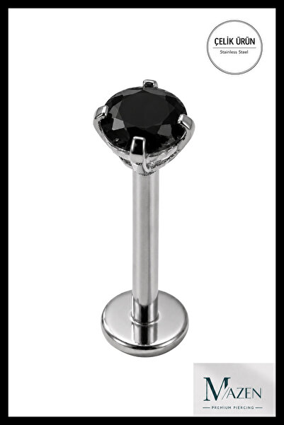 MAZEN 8 mm Bar Uzunluğu 3 mm Taşlı Cerrahi Çelik Piercing Tragus Helix Labret...