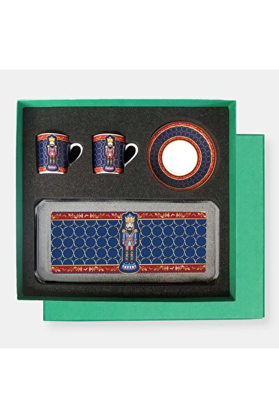 VİTELLİ Nutcracker Mavi Yılbaşı Temalı 5 Parça 2 Kişilik Türk Kahve Fincanı &...
