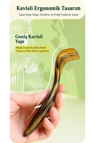 Sorendy Sığır Boynuzu Meridyen Masaj Tarağı Kafa Derisi Şakak Boyun Omuz Masa...