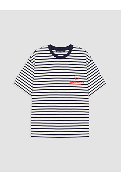 LC Waikiki Striped Oversize 100% Cotton Women's T-Shirt