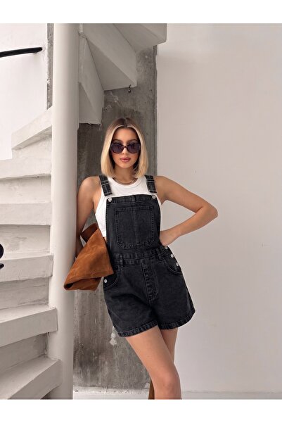 yourshıne denım co. KAR SİYAH KISA KANGURU CEPLİ ŞORT TULUM