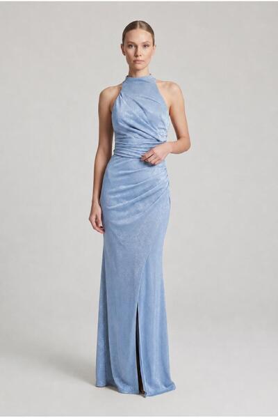 SpringStore Mavi Halter Yaka Simli Abiye