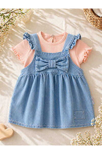 EYMİRGİYİM Cotton Dress with Bows and Ruffles for Baby Girls
