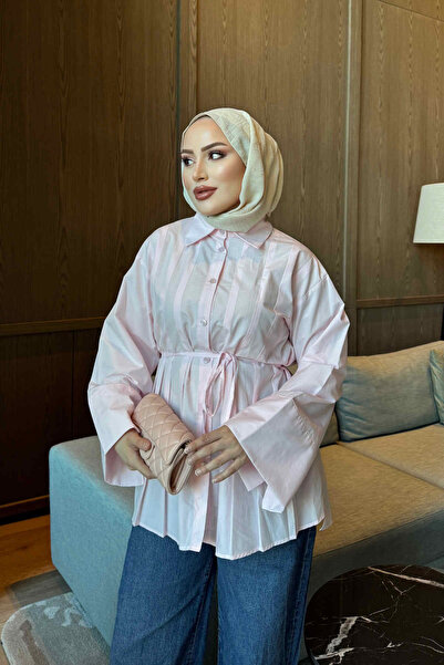 İmajButik قميص وردي اللون بتفاصيل أمامية وأزرار