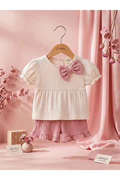 Minaze Collection Kız Bebek Müslin Takım Fırfırlı Şortlu İkili Bebek Kombin