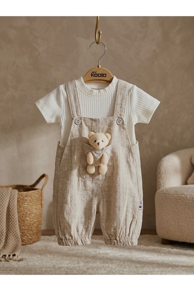 my koala Minaze Collection Ayıcıklı Keten Görünümlü Bebek Salopet Takım Bohem...