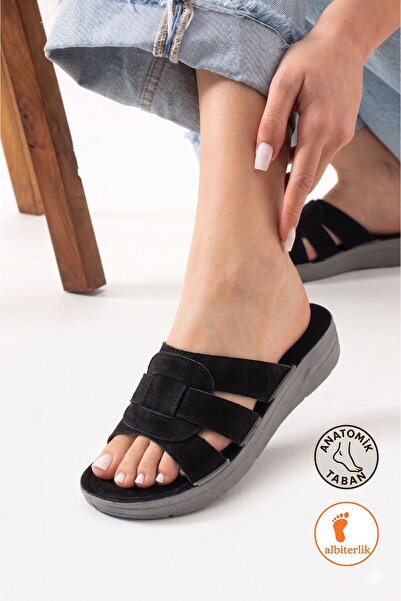 AlbiShoes شبشب نسائي من نوبوك بكعب خفيف 3 سم، نعل ناعم مريح تشريحيًا، شبشب صي...