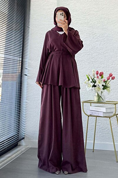 MELEK ARAZ Premium Linen Velora Trousers Set - Plum
