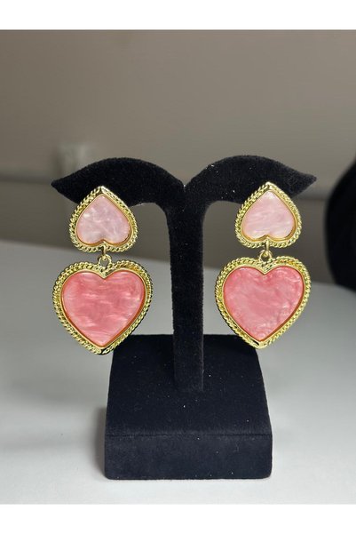 ROYAL SPARK Double Heart Figured, Pink Tone Gradient Luxury Gold Women's Earr...