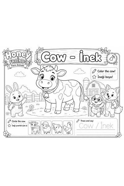 UAStudio Papelia Honey and Friends Farm Animals – English Turkish Farm Animals Activity Book