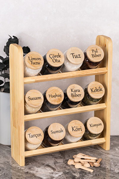 dnshome 12-Piece Spice Jar Set with Wooden Spoons, 300 ml Glass Spice Jar, Ba...
