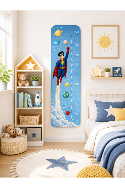 MaisonVelinCo Uçan Kahraman Uzay Temalı Boy Ölçer Duvar Stickerı Çocuk Odası ...