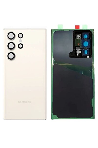 Yedcom Samsung Uyumlu S23 ULTRA Beyaz Uyumlu Kamera Camlı Arka Pil Kapağı Bat...