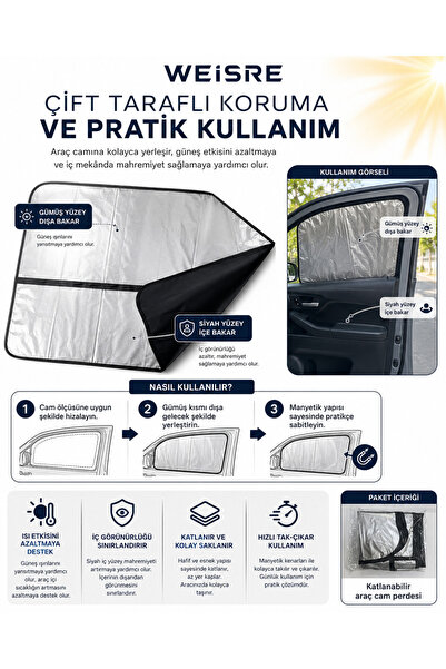 Weisre Manyetik Araç Cam Perdesi Güneşlik, Gümüş Yansıtıcı Oto Cam Gizlilik Perdesi 8 Mıknatıslı