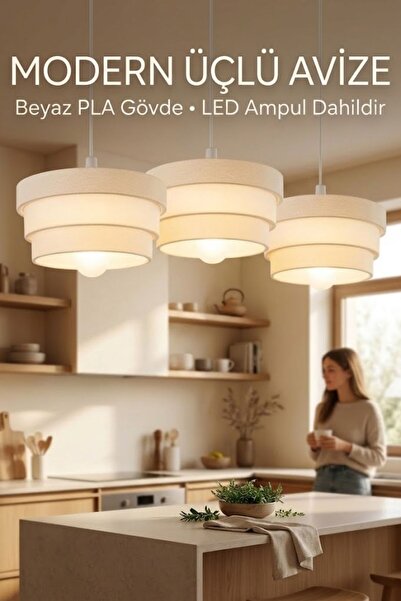 Oxyteez Minimal Salon Plastik Ledli Sarkıt Avize Dekoratif Aydınlatma Tekli İ...