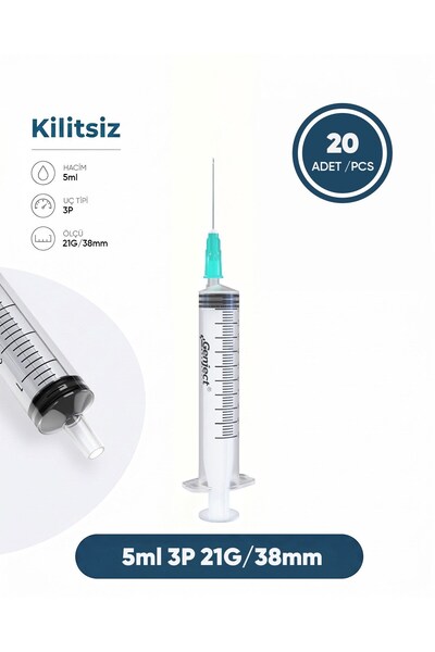 Genject 05 ml. , 3 Parçalı , 21G (0.82mm.), 38mm, Açık Yeşil İğneli Şırınga, ...