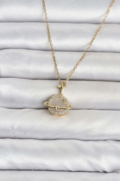 Inure Jewelry 316L Steel Chain Gold Color Planet Model Women's Necklace