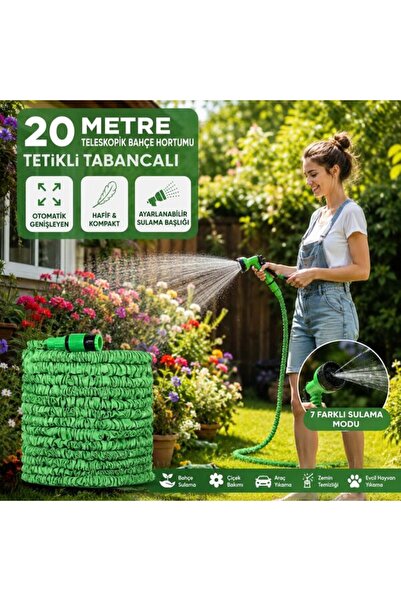 Go ithalat 95689 20MT TELESKOPİK UZAYAN BAHÇE HORTUMU 7 FONKSİYON AYARLI TETİ...