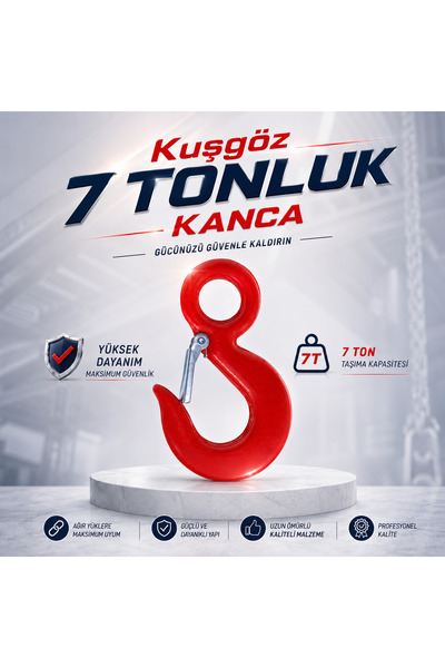 Badem10 Kuşgöz Kanca 7 Ton Çelik Yük Kaldırma Kancası Vinç Halat Zincir Bağla...
