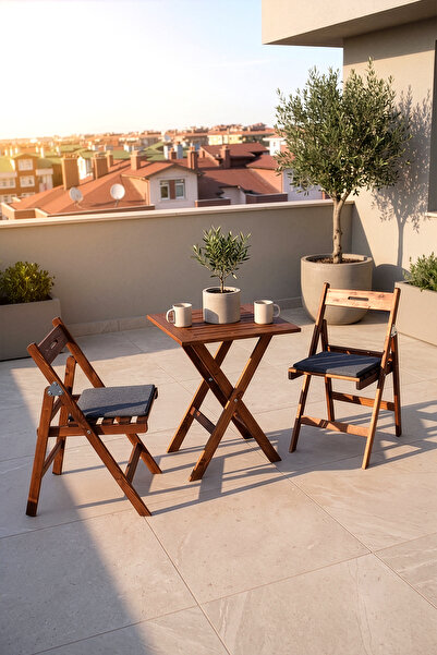 Minimalisso Minderli Katlanır Bistro Set Masif Balkon Bahçe Teras Masa Sandal...