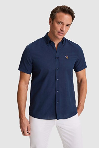 U.S. Polo Assn. Erkek Lacivert Kısa Kollu Gömlek 50320240-VR033