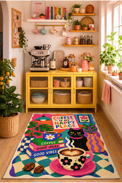 AIDA HOME Mocha Kahve Köşesi Şönil Halı Kaymaz Yıkanabilir Dekoratif Salon Mu...