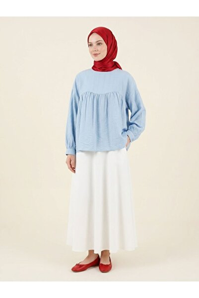 Naknaku Cuff Detail Gathered Tunic-Blue