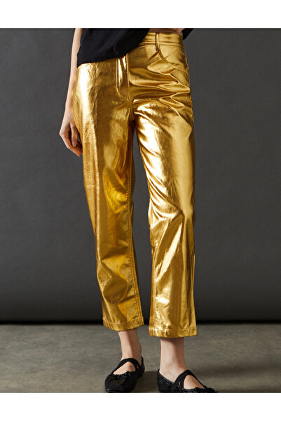 Evendi Pantaloni imitatie de piele, Auriu