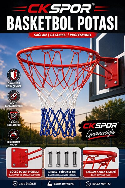 SLİPT Basketbol Potası ve Filesi 45 Cm Çember Çapı Duvara Monte Basketbol Çem...
