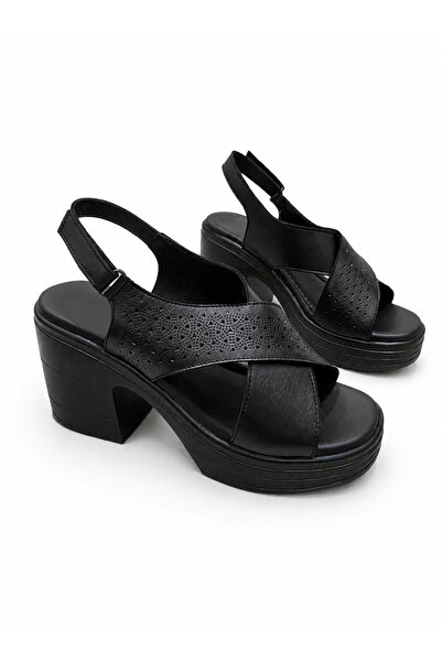 AYAKKABİSEPETİ Genuine Leather High-Sole Women's Heel Sandals