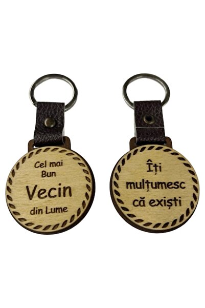 LimArt Breloc personalizat din lemn MDF și piele, Model  "Cel mai bun vecin "...