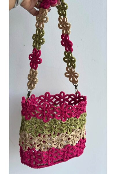 ARTTMACRAME Floral Knitted Bag Large Size Handmade Summer Shoulder and Beach Bag