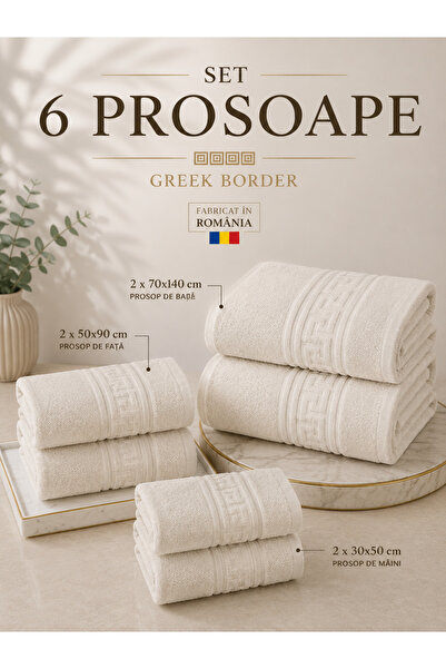 RALEX PUCIOASA Set de 6 prosoape premium cu bordură grecească, 100% bumbac, 5...