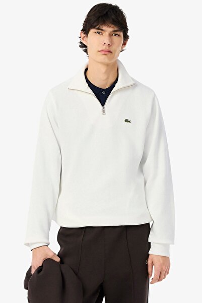 Lacoste سترة رياضية كلاسيكية للرجال بياقة عالية وسحاب نصف كلي من القطن باللون...
