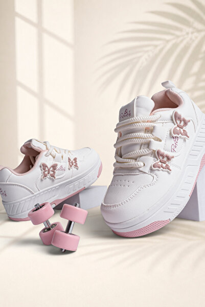 SEFERİ Children's 4-Wheel White Sports Skate Shoes - Wheeled Sneakers Seferip...