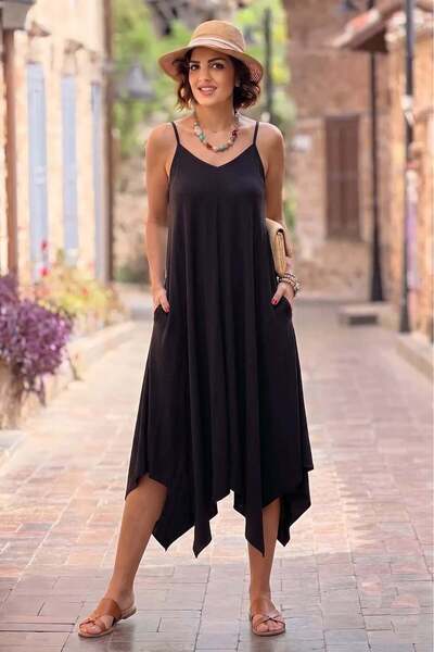 Nevin Kaya Moda Black Adjustable Strap Dress That Hides Kilograms