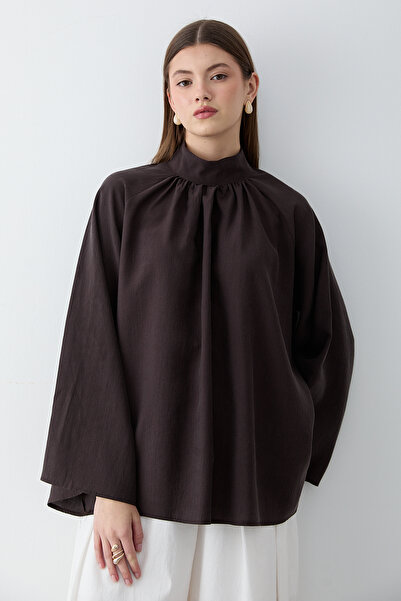 JASTE Kadın Hakim Yaka Pelerin Kollu Oversize Bluz