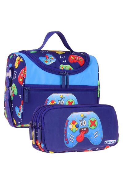 KAUKKO Kids Boy's Good Game Printed Navy Blue - Red Thermo Lunch Box and Pen ...