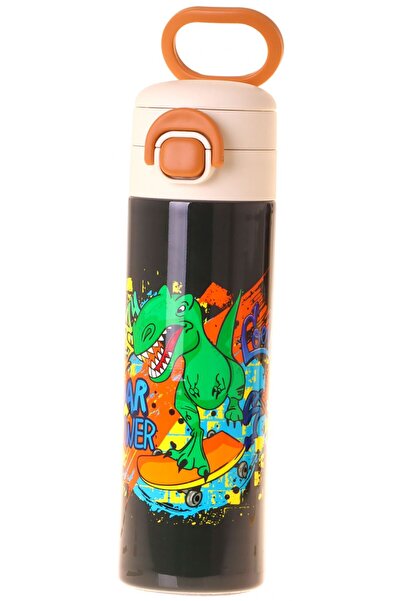 KAUKKO Kids 520 ml Street Dinosaur Printed Black - Green Boys' Steel Thermos ...