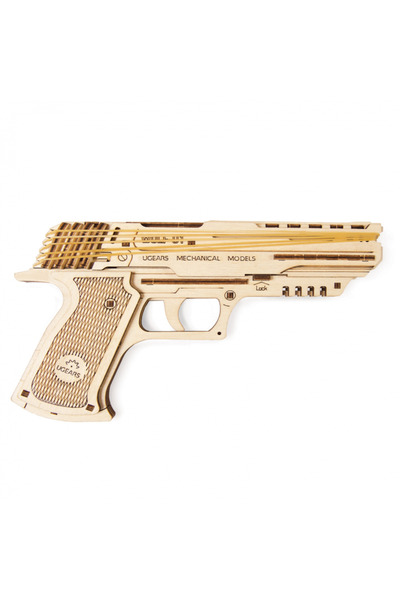 Ugears Puzzle 3D, Pistol Wolf-01, Ugears, lemn, 63 piese